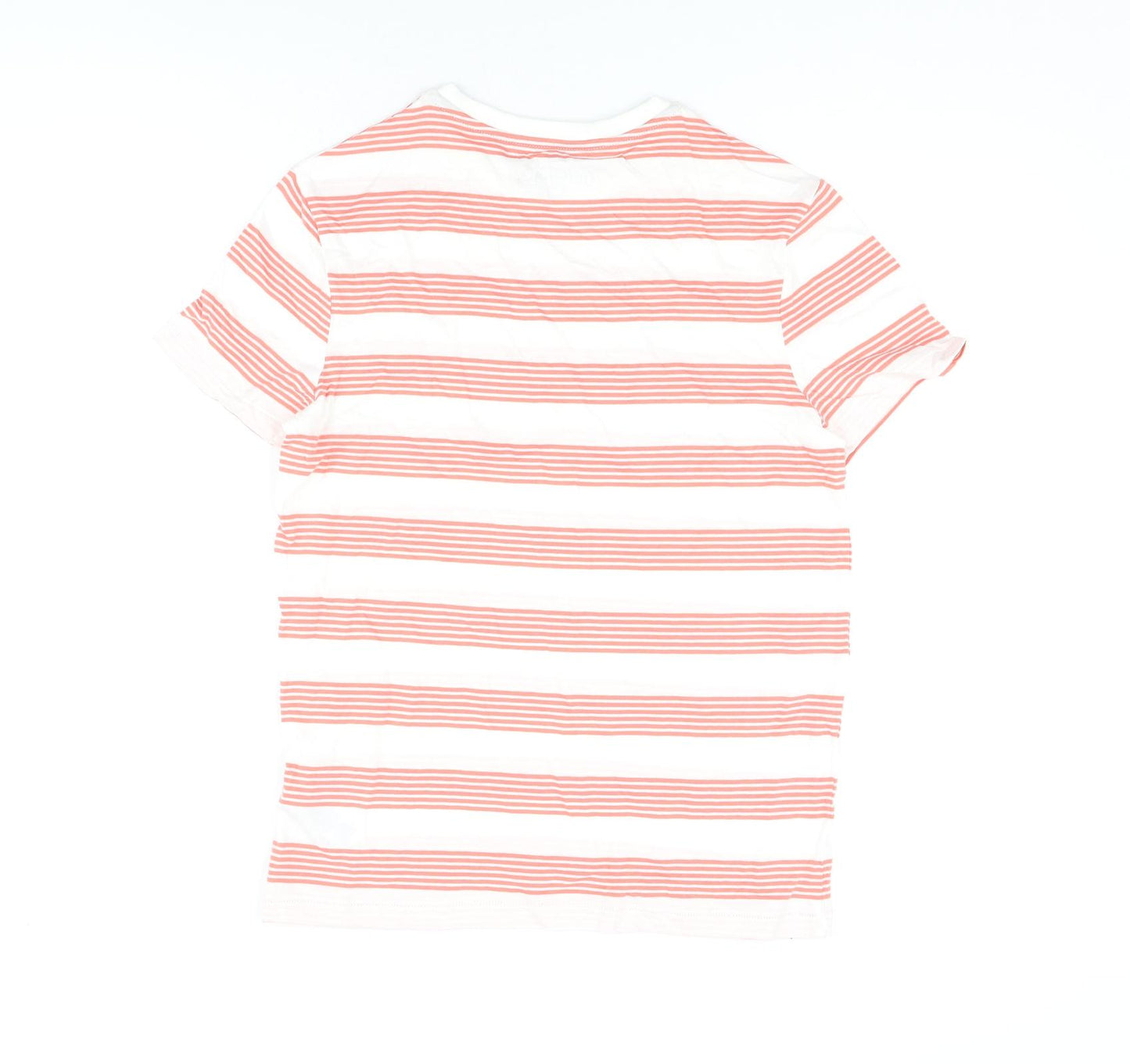 Marks and Spencer Boys White Striped Cotton Basic T-Shirt Size 12-13 Years Round Neck Pullover