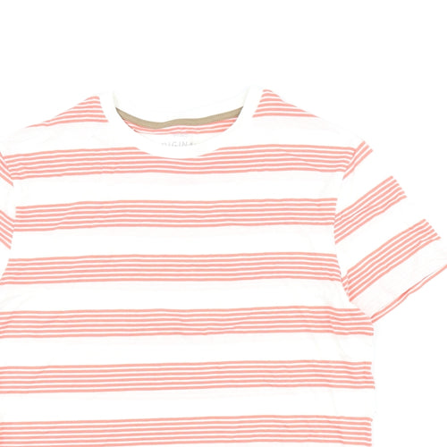 Marks and Spencer Boys White Striped Cotton Basic T-Shirt Size 12-13 Years Round Neck Pullover