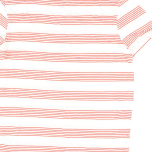 Marks and Spencer Boys White Striped Cotton Basic T-Shirt Size 12-13 Years Round Neck Pullover