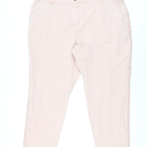 Marks and Spencer Womens Pink Cotton Chino Trousers Size 20 L26.5 in Regular Zip