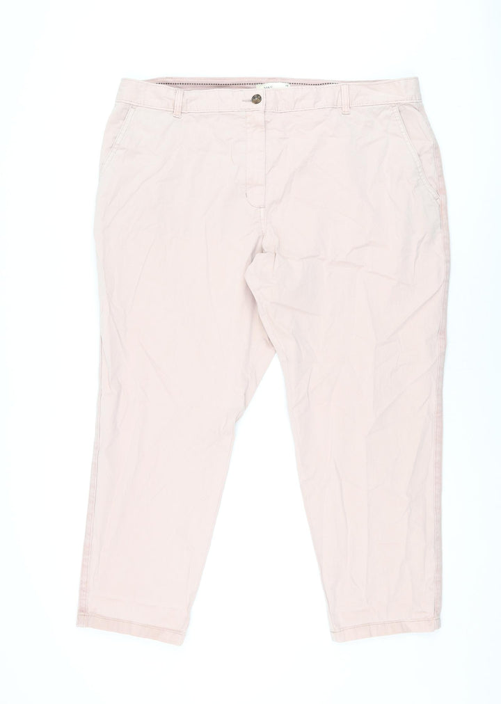Marks and Spencer Womens Pink Cotton Chino Trousers Size 20 L26.5 in Regular Zip