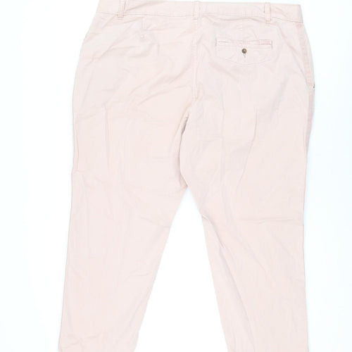 Marks and Spencer Womens Pink Cotton Chino Trousers Size 20 L26.5 in Regular Zip