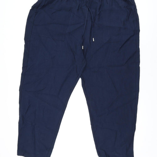 Marks and Spencer Womens Blue Lyocell Trousers Size 22 L26.5 in Regular Drawstring