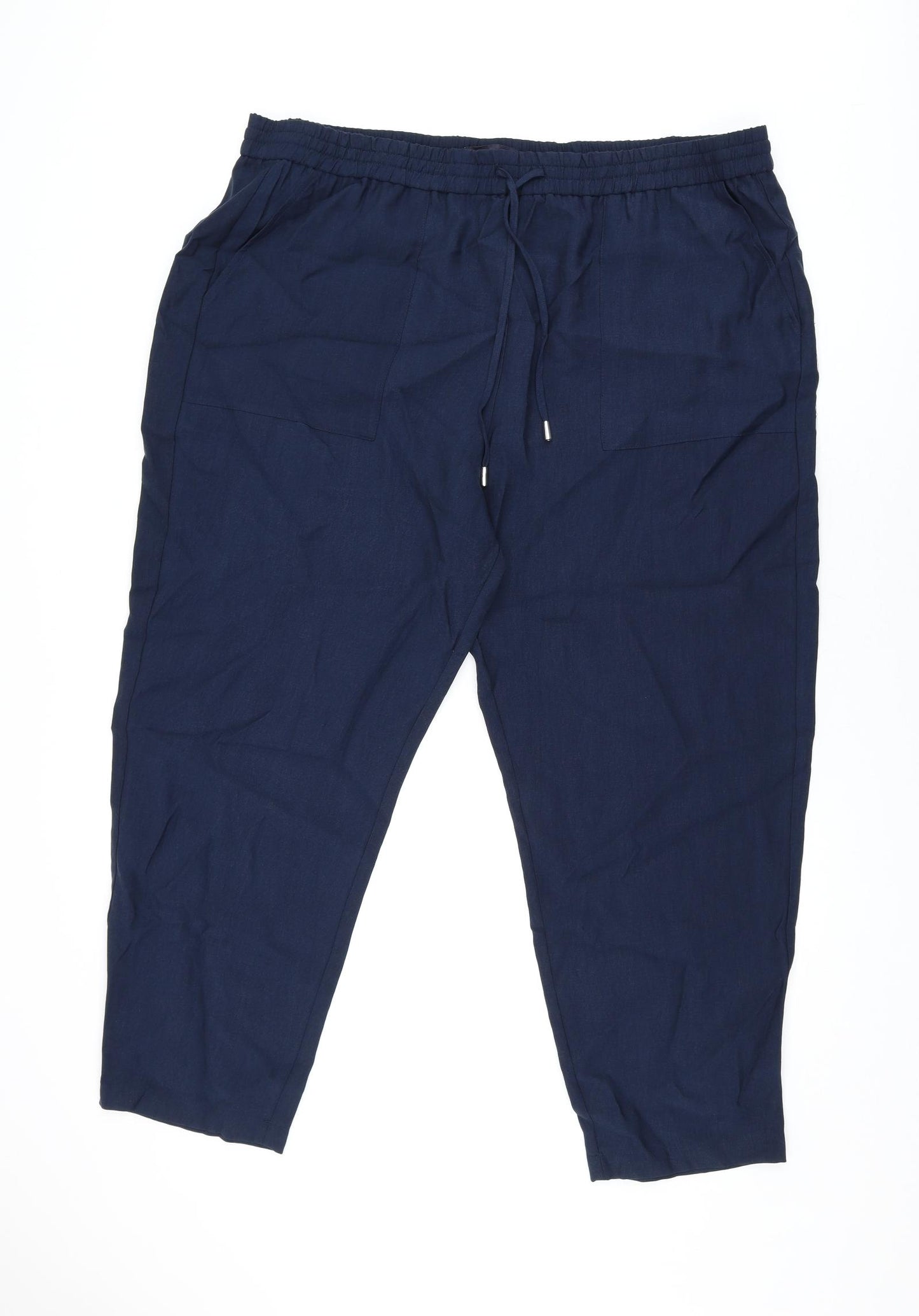 Marks and Spencer Womens Blue Lyocell Trousers Size 22 L26.5 in Regular Drawstring
