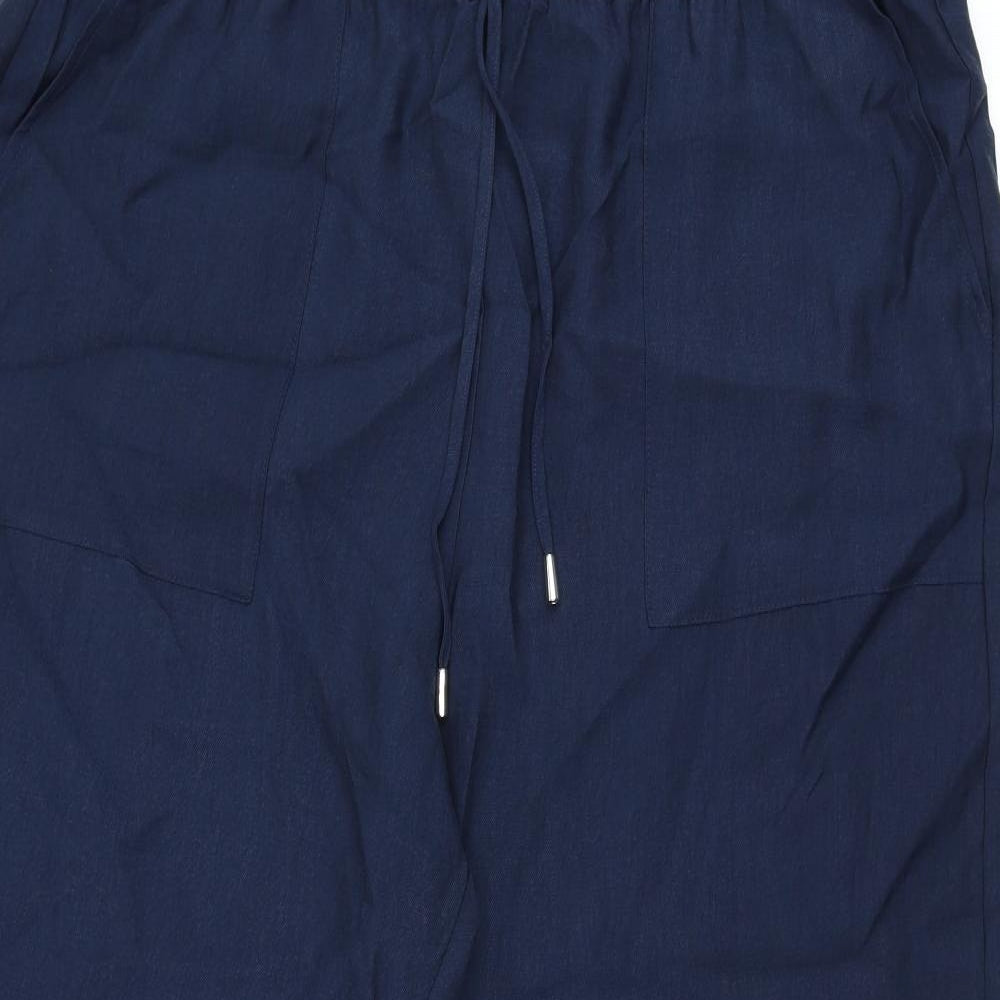 Marks and Spencer Womens Blue Lyocell Trousers Size 22 L26.5 in Regular Drawstring