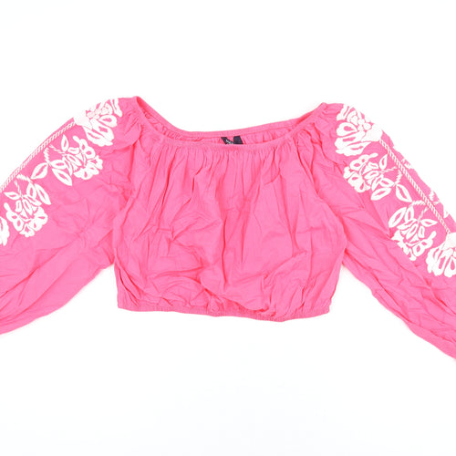 Marks and Spencer Womens Pink Floral Cotton Basic T-Shirt Size 16 Off the Shoulder