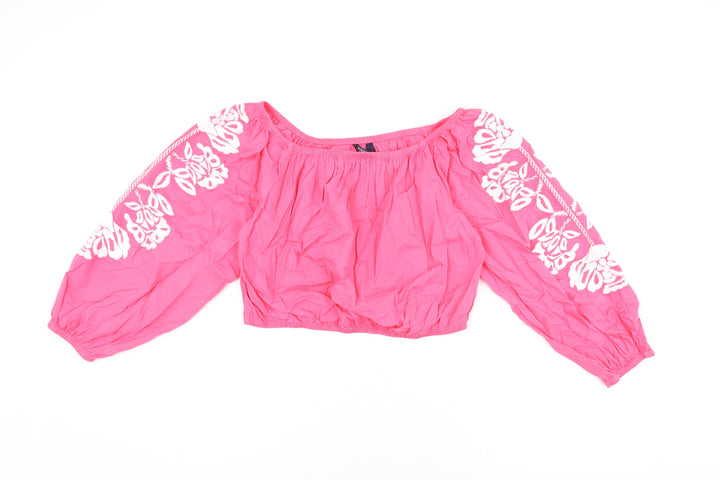Marks and Spencer Womens Pink Floral Cotton Basic T-Shirt Size 16 Off the Shoulder