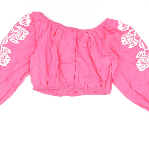 Marks and Spencer Womens Pink Floral Cotton Basic T-Shirt Size 16 Off the Shoulder