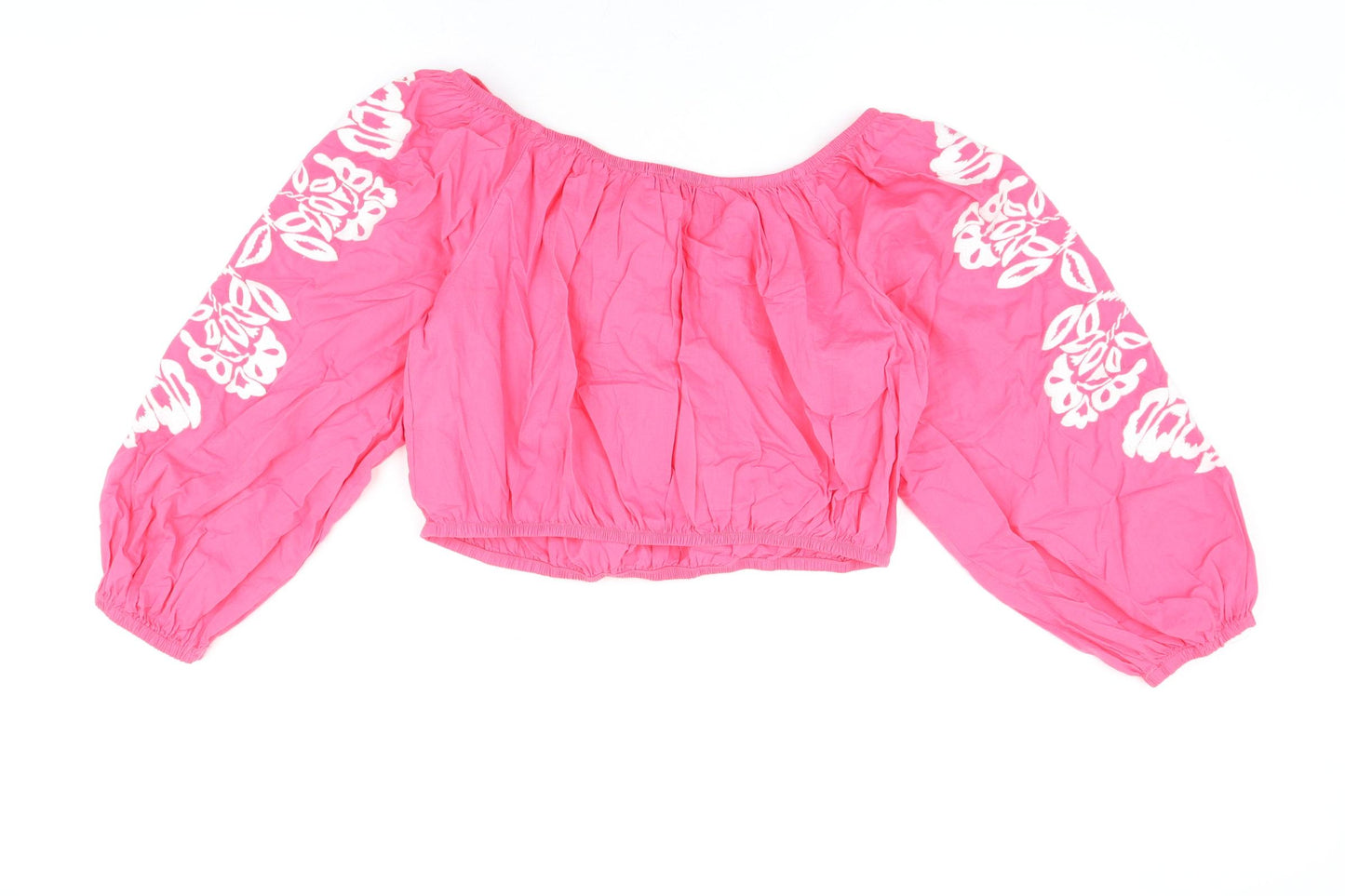 Marks and Spencer Womens Pink Floral Cotton Basic T-Shirt Size 16 Off the Shoulder
