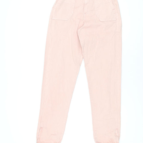 Marks and Spencer Womens Pink Cotton Trousers Size 6 L29.5 in Regular Zip
