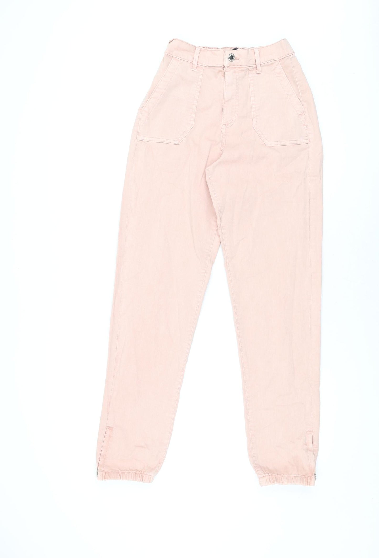 Marks and Spencer Womens Pink Cotton Trousers Size 6 L29.5 in Regular Zip