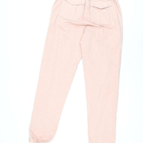 Marks and Spencer Womens Pink Cotton Trousers Size 6 L29.5 in Regular Zip