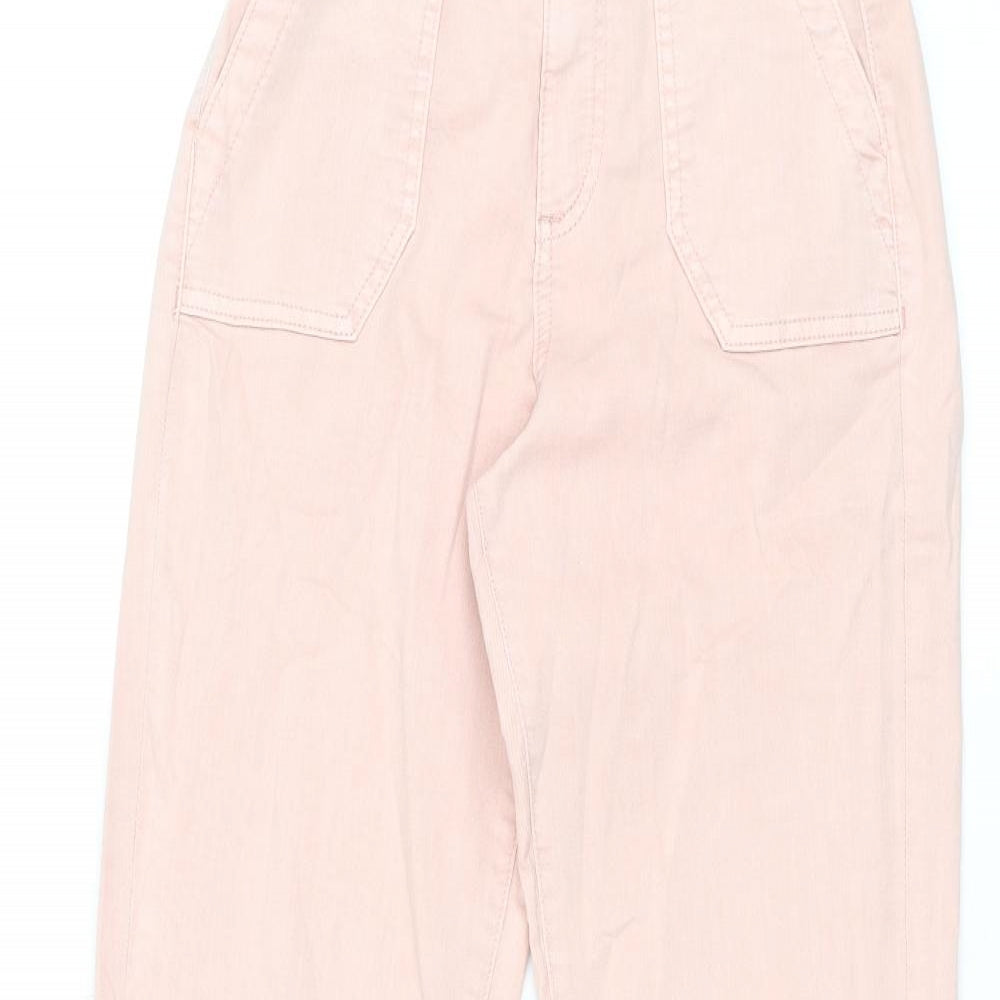 Marks and Spencer Womens Pink Cotton Trousers Size 6 L29.5 in Regular Zip