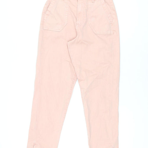 Marks and Spencer Womens Pink Cotton Trousers Size 6 L28 in Regular Zip