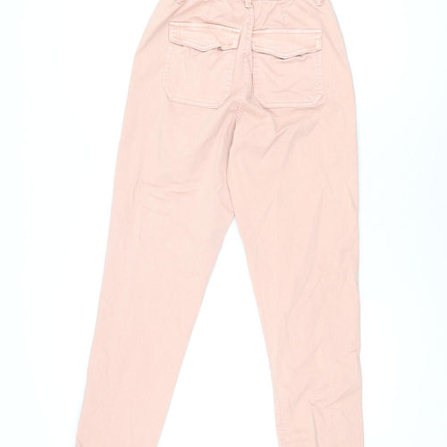 Marks and Spencer Womens Pink Cotton Trousers Size 6 L28 in Regular Zip