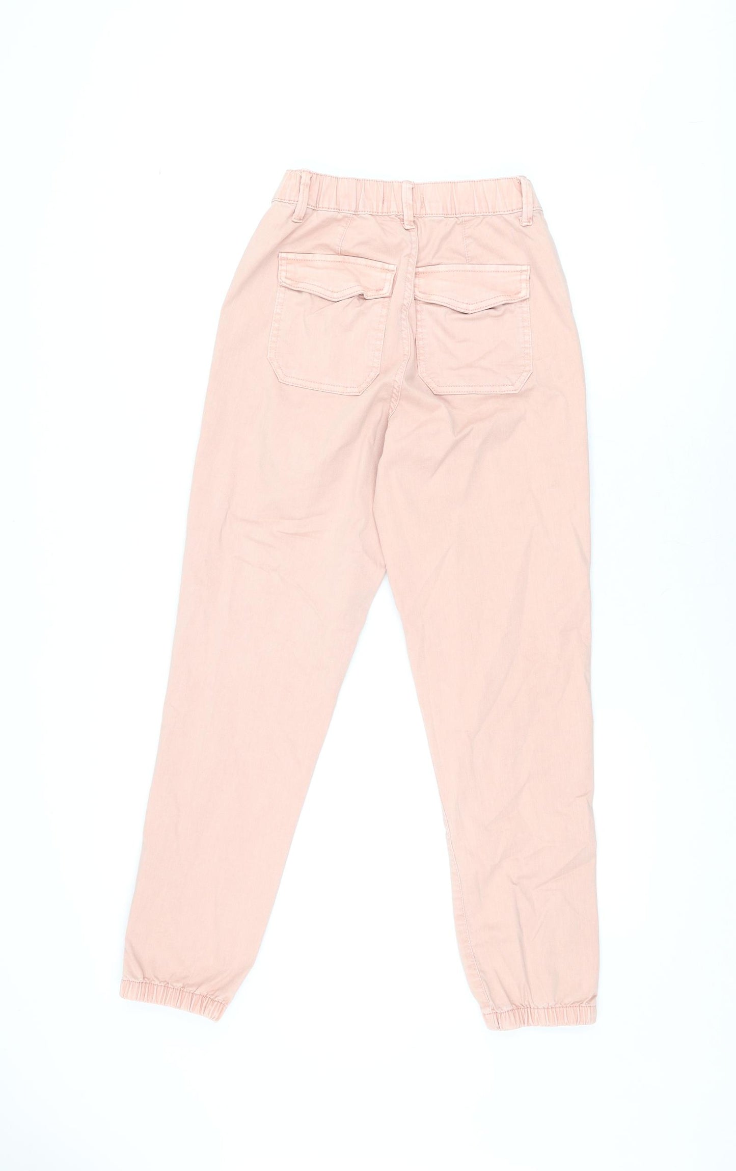 Marks and Spencer Womens Pink Cotton Trousers Size 6 L28 in Regular Zip