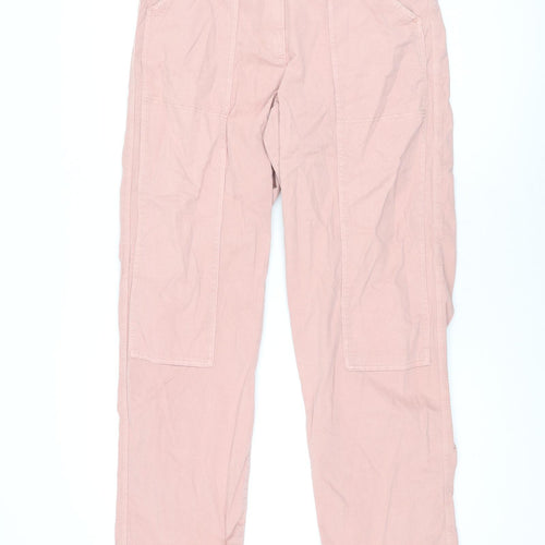 Marks and Spencer Womens Pink Cotton Trousers Size 16 L32 in Regular Zip