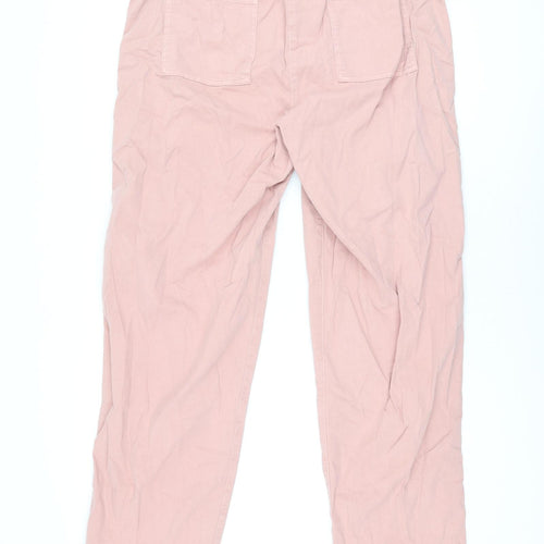 Marks and Spencer Womens Pink Cotton Trousers Size 16 L32 in Regular Zip