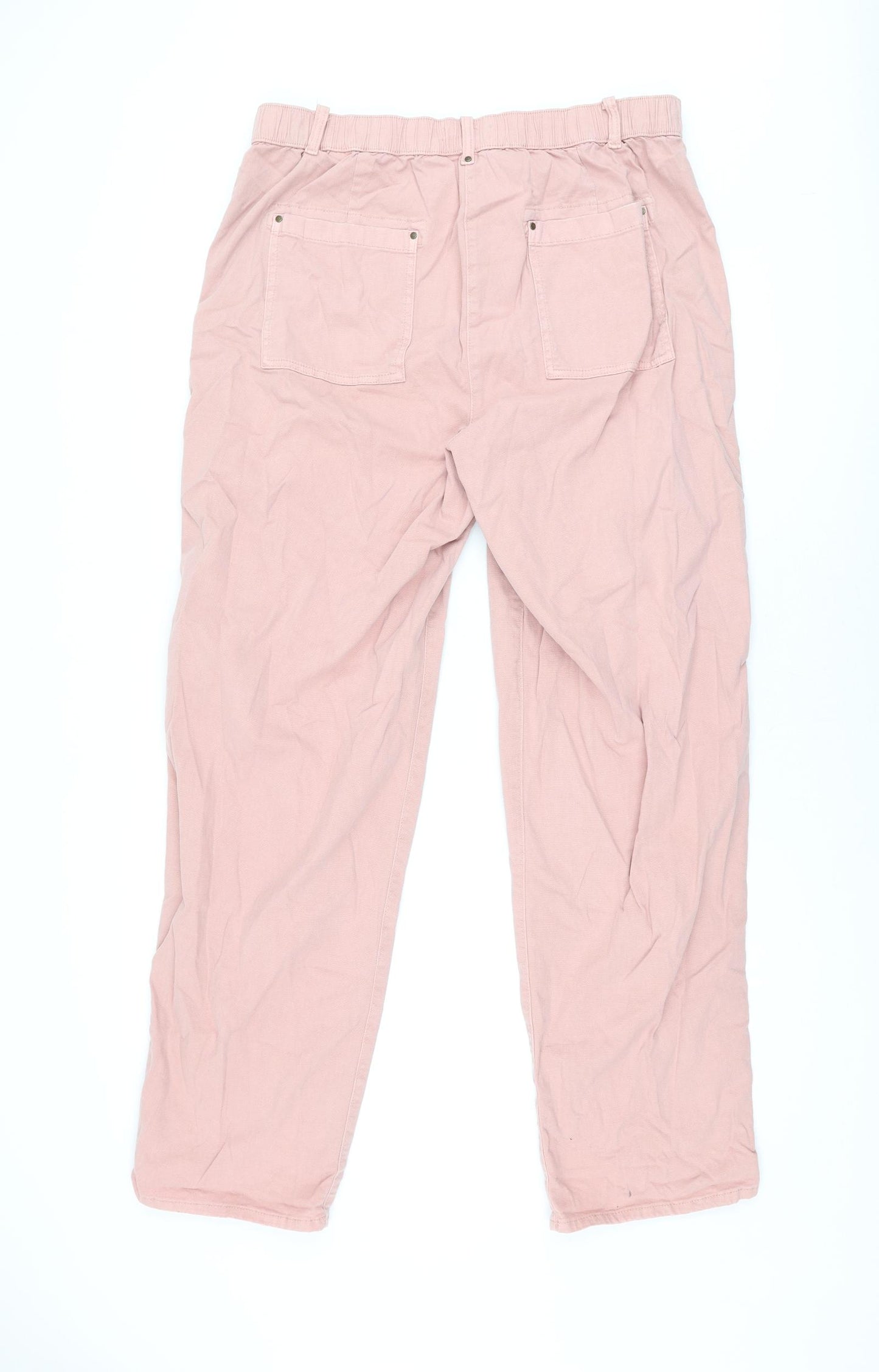 Marks and Spencer Womens Pink Cotton Trousers Size 16 L32 in Regular Zip