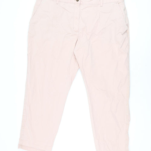 Marks and Spencer Womens Pink Cotton Chino Trousers Size 20 L26.5 in Regular Zip