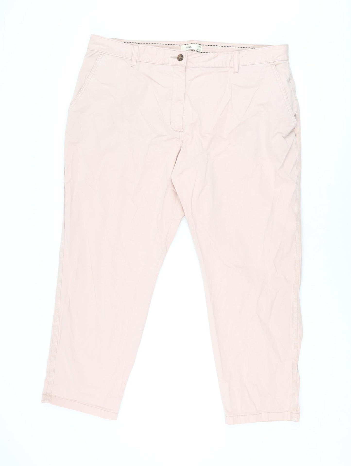 Marks and Spencer Womens Pink Cotton Chino Trousers Size 20 L26.5 in Regular Zip