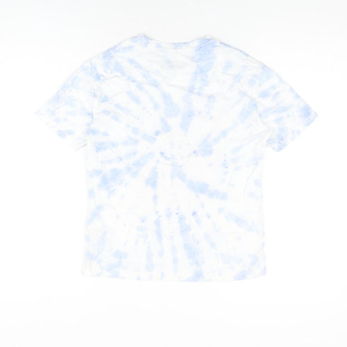 Marks and Spencer Boys White Geometric Cotton Basic T-Shirt Size 8-9 Years Round Neck Pullover - Tie Dye, Anime