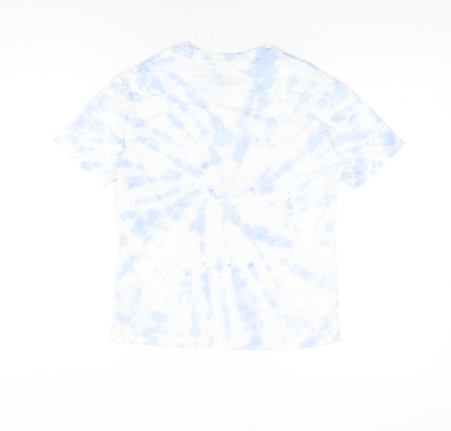 Marks and Spencer Boys White Geometric Cotton Basic T-Shirt Size 8-9 Years Round Neck Pullover - Tie Dye, Anime