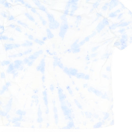 Marks and Spencer Boys White Geometric Cotton Basic T-Shirt Size 8-9 Years Round Neck Pullover - Tie Dye, Anime