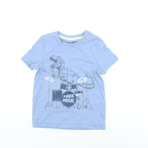 Marks and Spencer Boys Blue Cotton Basic T-Shirt Size 2-3 Years Round Neck Pullover - T-Rex