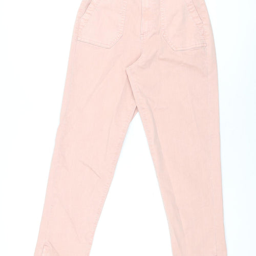 Marks and Spencer Womens Pink Cotton Trousers Size 6 L28.5 in Regular Zip