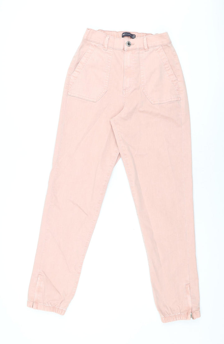 Marks and Spencer Womens Pink Cotton Trousers Size 6 L28.5 in Regular Zip