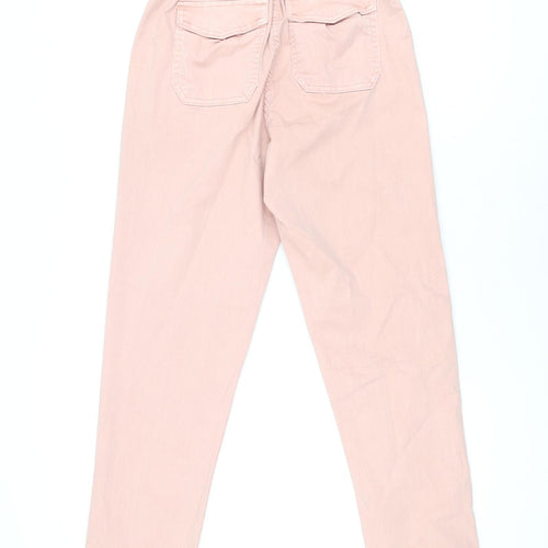 Marks and Spencer Womens Pink Cotton Trousers Size 6 L28.5 in Regular Zip