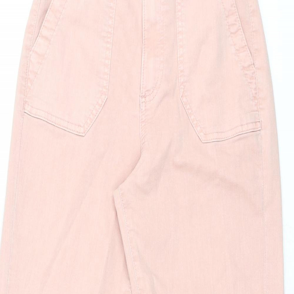 Marks and Spencer Womens Pink Cotton Trousers Size 6 L28.5 in Regular Zip