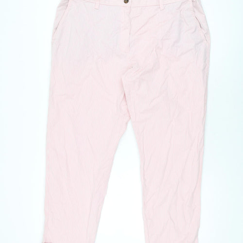 Marks and Spencer Womens Pink Striped Cotton Chino Trousers Size 18 L27 in Regular Zip
