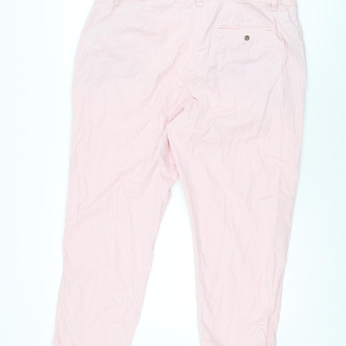 Marks and Spencer Womens Pink Striped Cotton Chino Trousers Size 18 L27 in Regular Zip