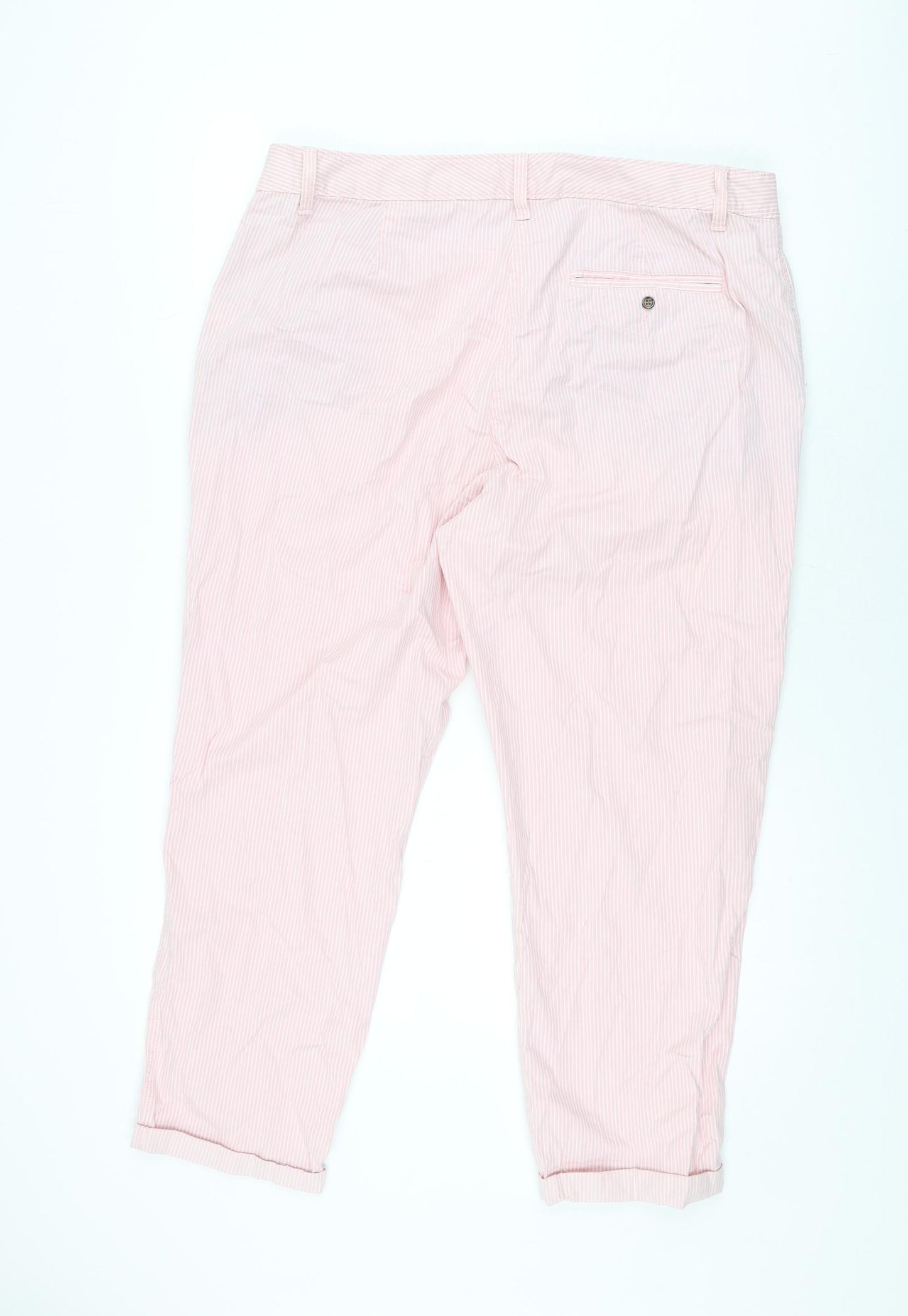 Marks and Spencer Womens Pink Striped Cotton Chino Trousers Size 18 L27 in Regular Zip