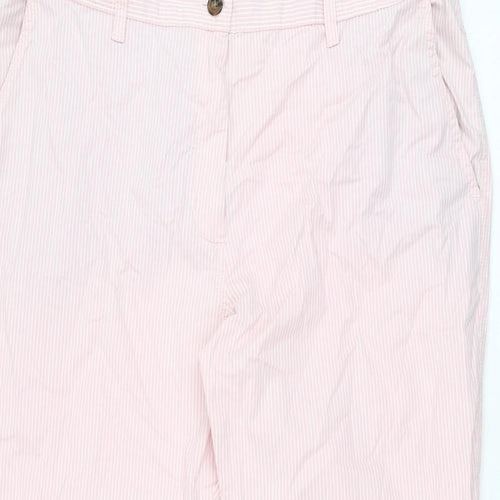 Marks and Spencer Womens Pink Striped Cotton Chino Trousers Size 18 L27 in Regular Zip