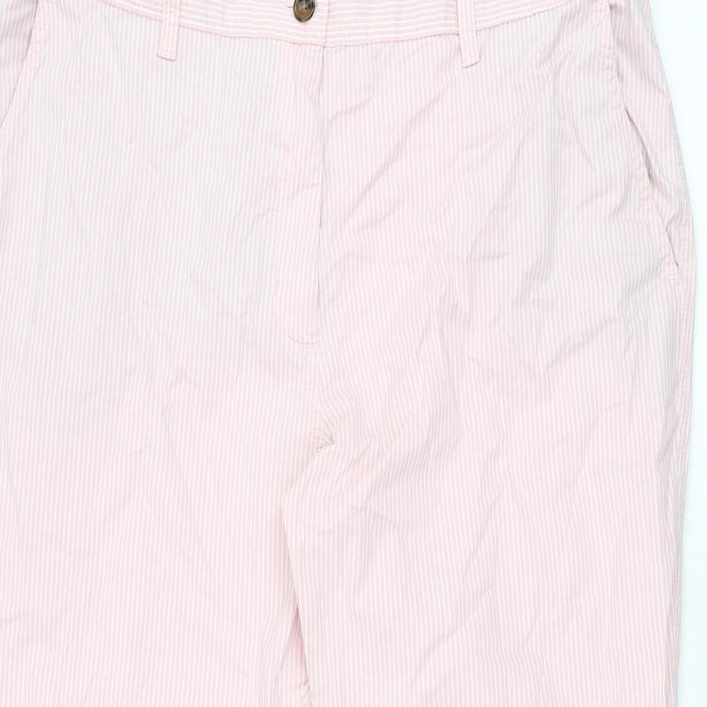 Marks and Spencer Womens Pink Striped Cotton Chino Trousers Size 18 L27 in Regular Zip