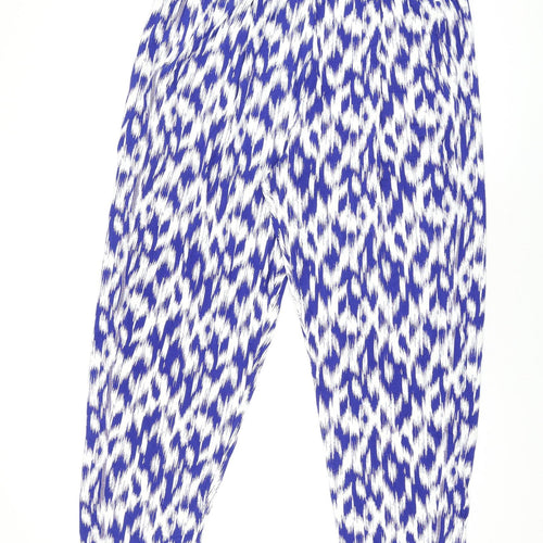 Marks and Spencer Womens Blue Geometric Viscose Trousers Size 20 L29 in Regular