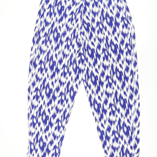 Marks and Spencer Womens Blue Geometric Viscose Trousers Size 20 L29 in Regular