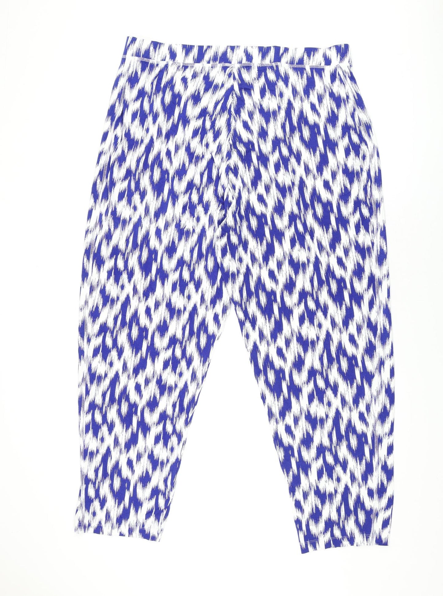 Marks and Spencer Womens Blue Geometric Viscose Trousers Size 20 L29 in Regular