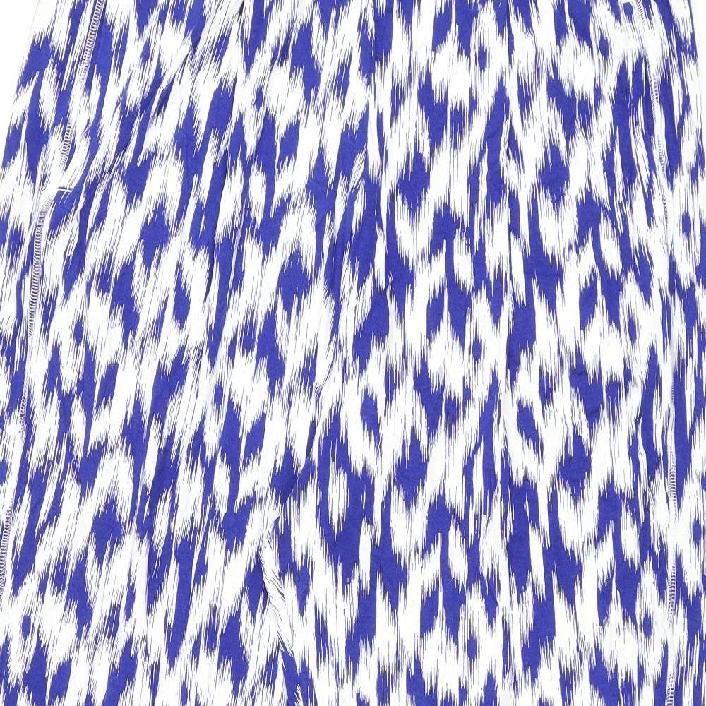 Marks and Spencer Womens Blue Geometric Viscose Trousers Size 20 L29 in Regular