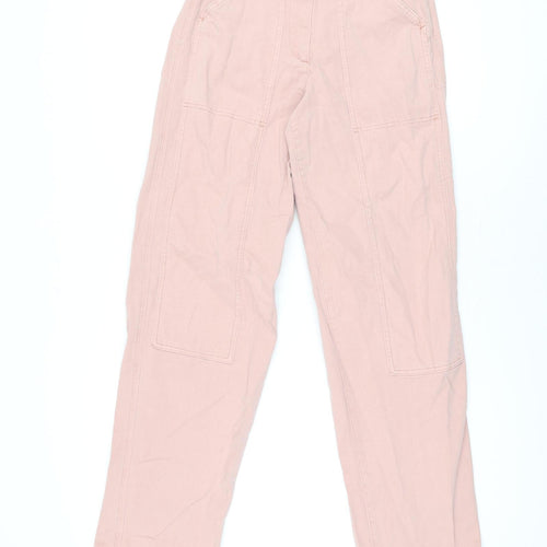 Marks and Spencer Womens Pink Cotton Trousers Size 8 L31.5 in Regular Zip