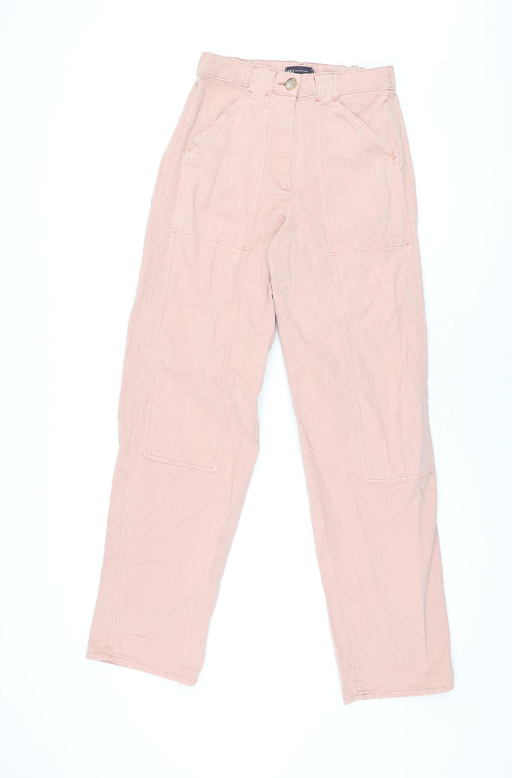 Marks and Spencer Womens Pink Cotton Trousers Size 8 L31.5 in Regular Zip