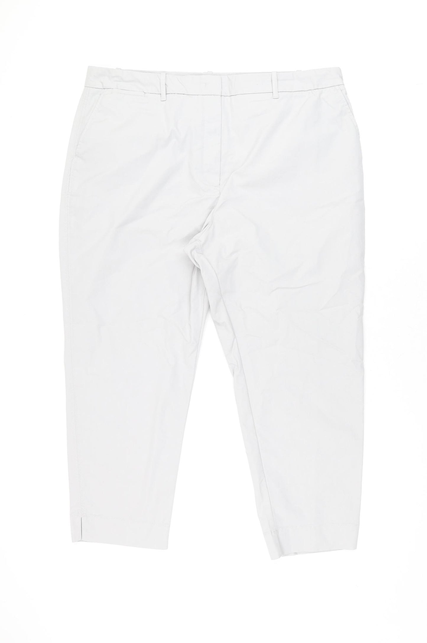 Marks and Spencer Womens Grey Cotton Cropped Trousers Size 20 L25 in Regular Zip
