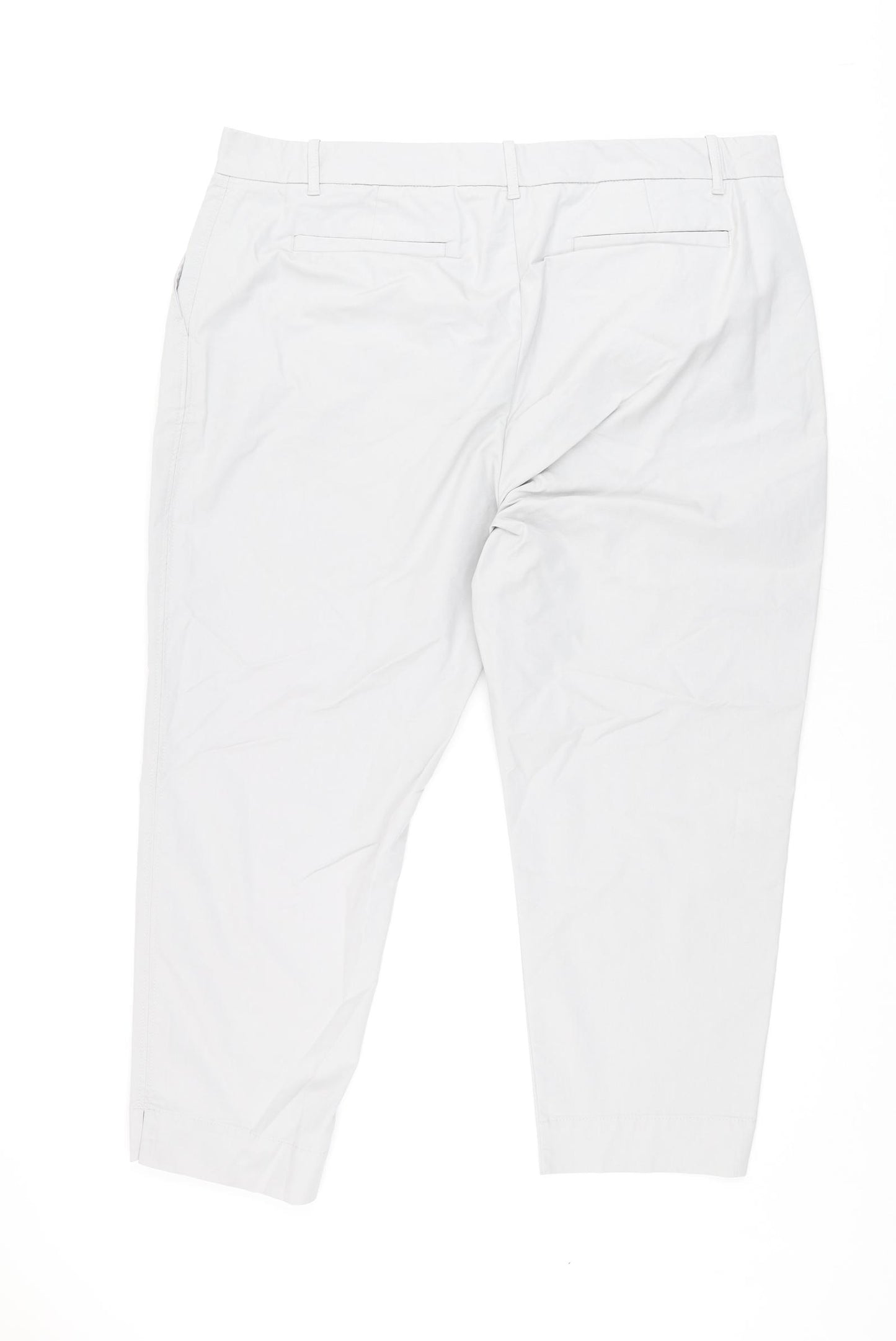 Marks and Spencer Womens Grey Cotton Cropped Trousers Size 20 L25 in Regular Zip