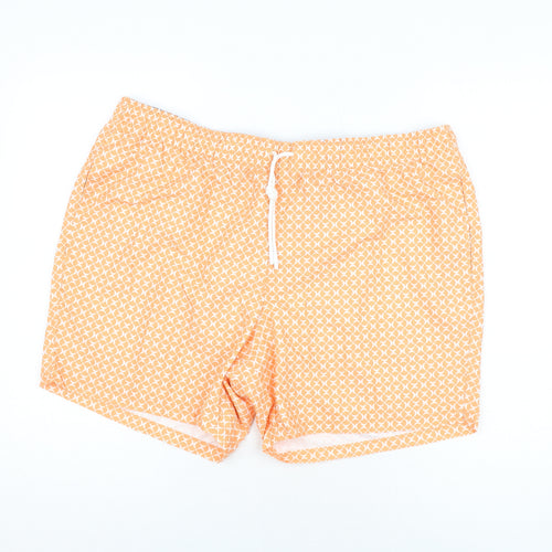 Marks and Spencer Mens Orange Geometric Polyester Bermuda Shorts Size 2XL Regular Drawstring - Swim Shorts
