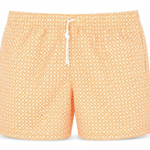 Marks and Spencer Mens Orange Geometric Polyester Bermuda Shorts Size 2XL Regular Drawstring - Swim Shorts