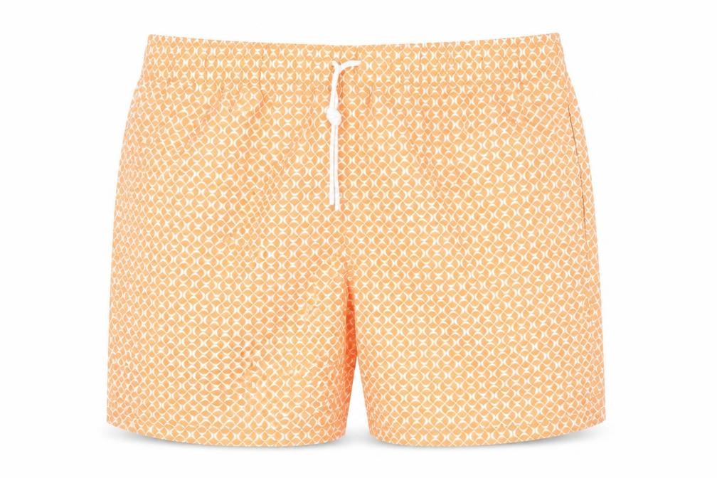 Marks and Spencer Mens Orange Geometric Polyester Bermuda Shorts Size 2XL Regular Drawstring - Swim Shorts