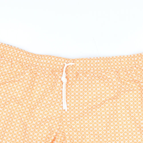 Marks and Spencer Mens Orange Geometric Polyester Bermuda Shorts Size 2XL Regular Drawstring - Swim Shorts